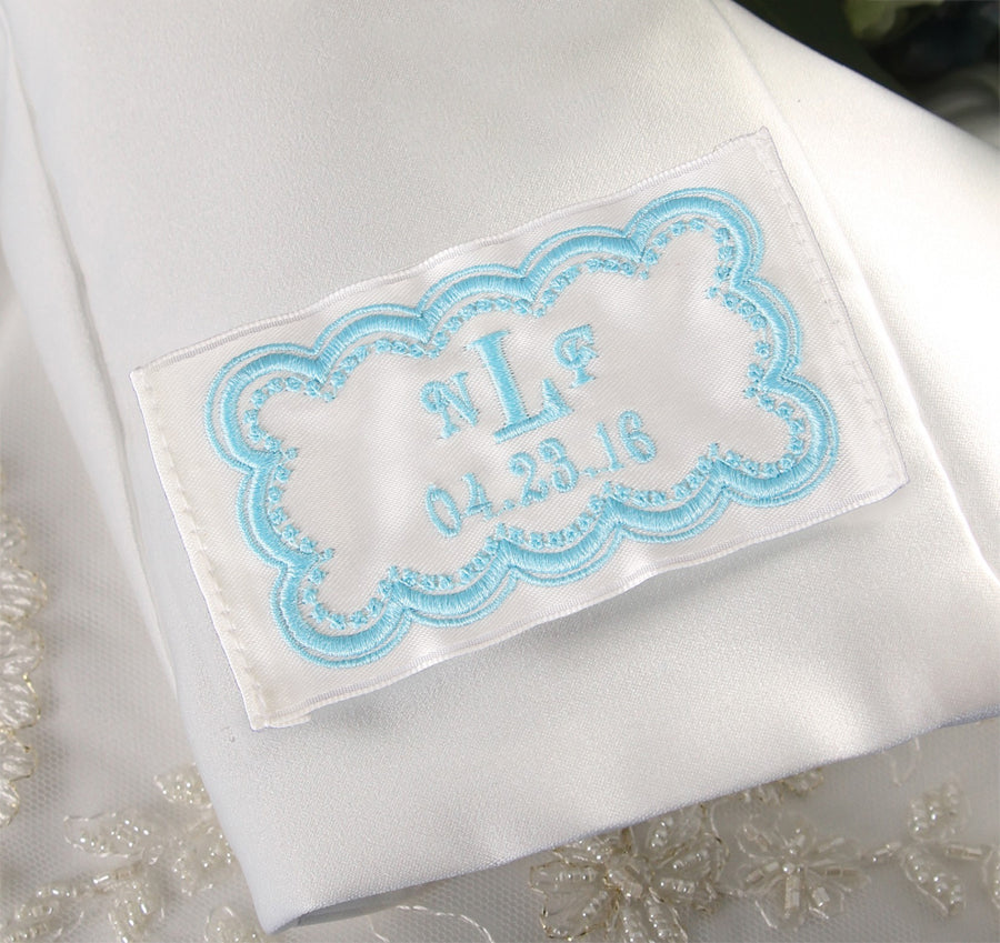 Scallop Dot Border Monogram Wedding Dress Label