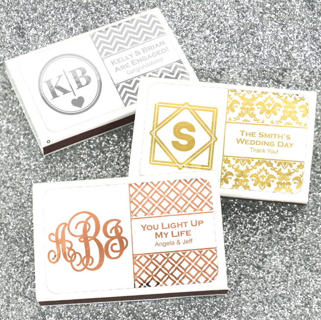 Metallic Foil Personalized White Matchboxes - Monogram