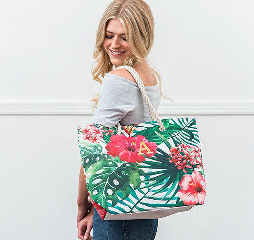 Personalized Bridesmaid Tote Bag - Hibiscus (XL)