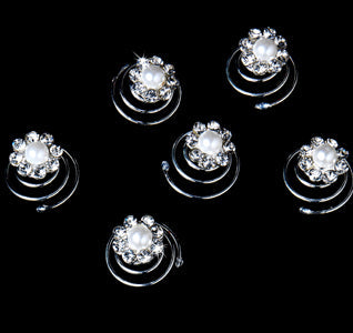 Rhinestone &amp; White Pearl Flower Hair Twist-Ins