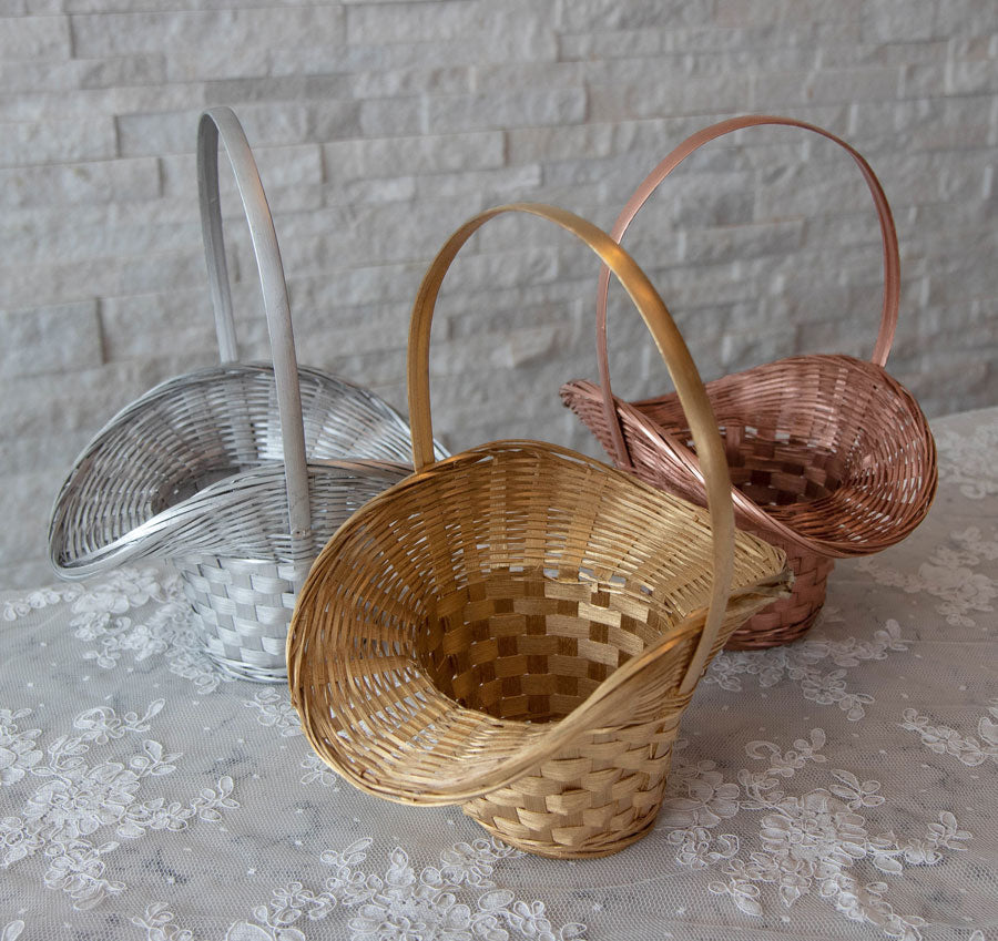 Metallic Wicker Flower Girl Basket