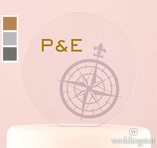 Vintage Compass Personalized Wedding Cake Topper