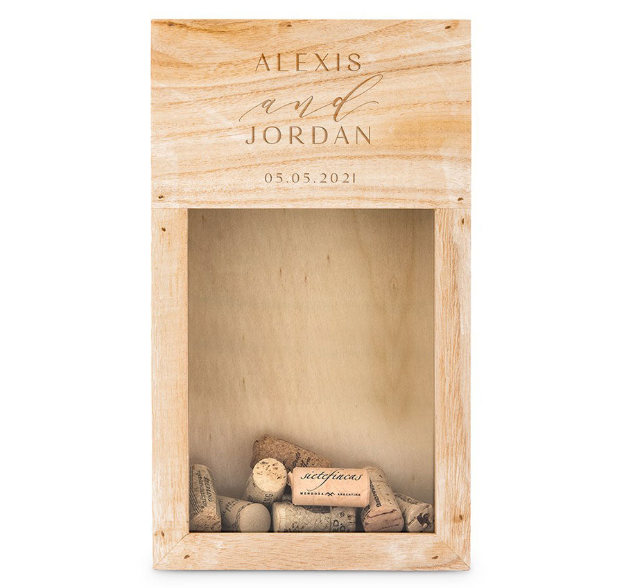 Custom Wooden Wine Cork Shadow Wish Box - Modern