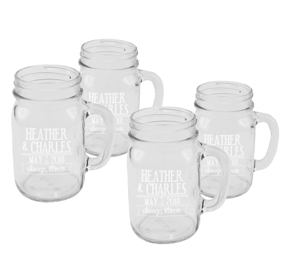 Personalized Wedding Mason Jars - (Set of 4)