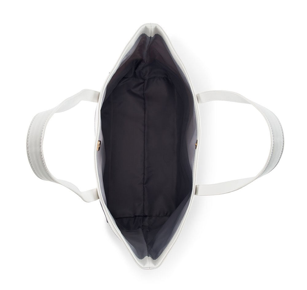 Faux Leather Color Block Tote Bag - Navy &amp; White