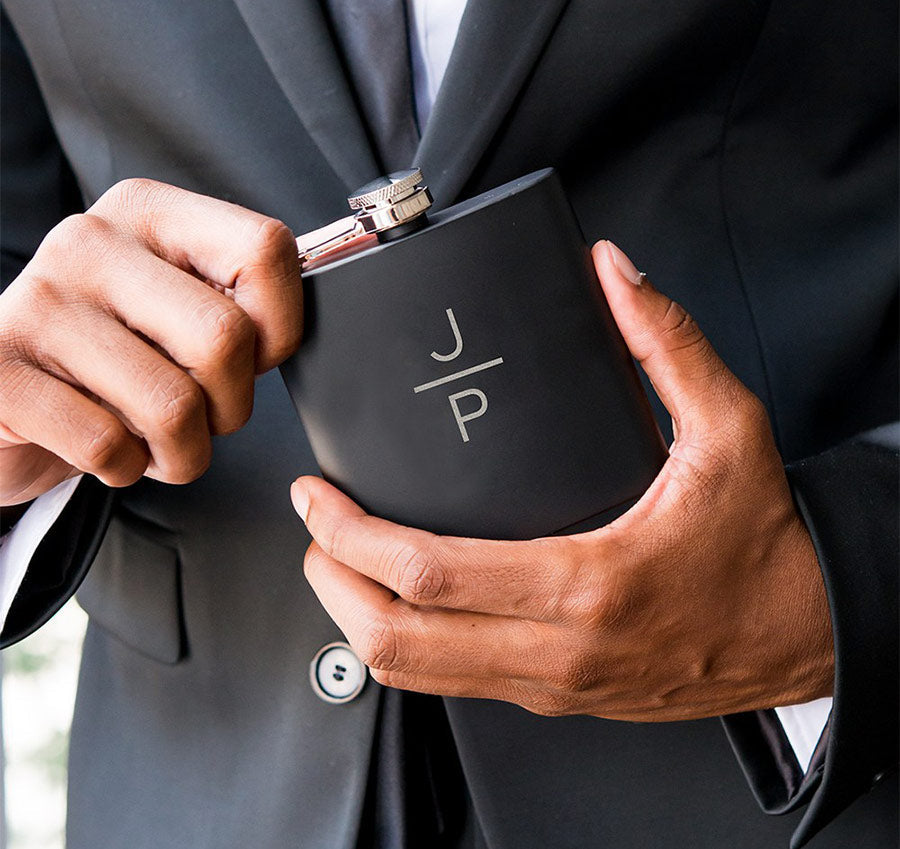 Modern Initial Black Groomsmen Flask