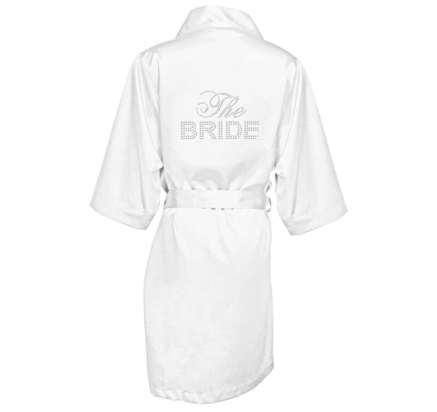 The Bride Rhinestone Satin Robe - White