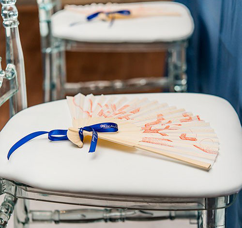 Coral Silk Wedding Fan - (Pack of 6)