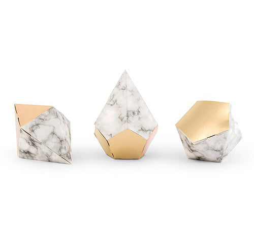Gold &amp; Marble Geometric Wedding Favor Boxes - (Pack of 12)