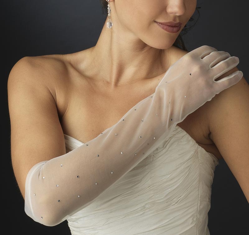 Sheer Rhinestone Bridal Gloves