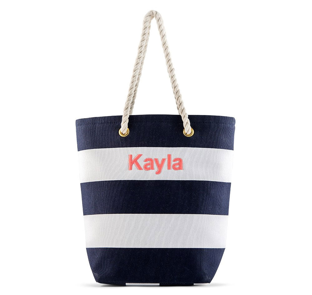 Bliss Striped Bridesmaid Tote Bag - Navy & White