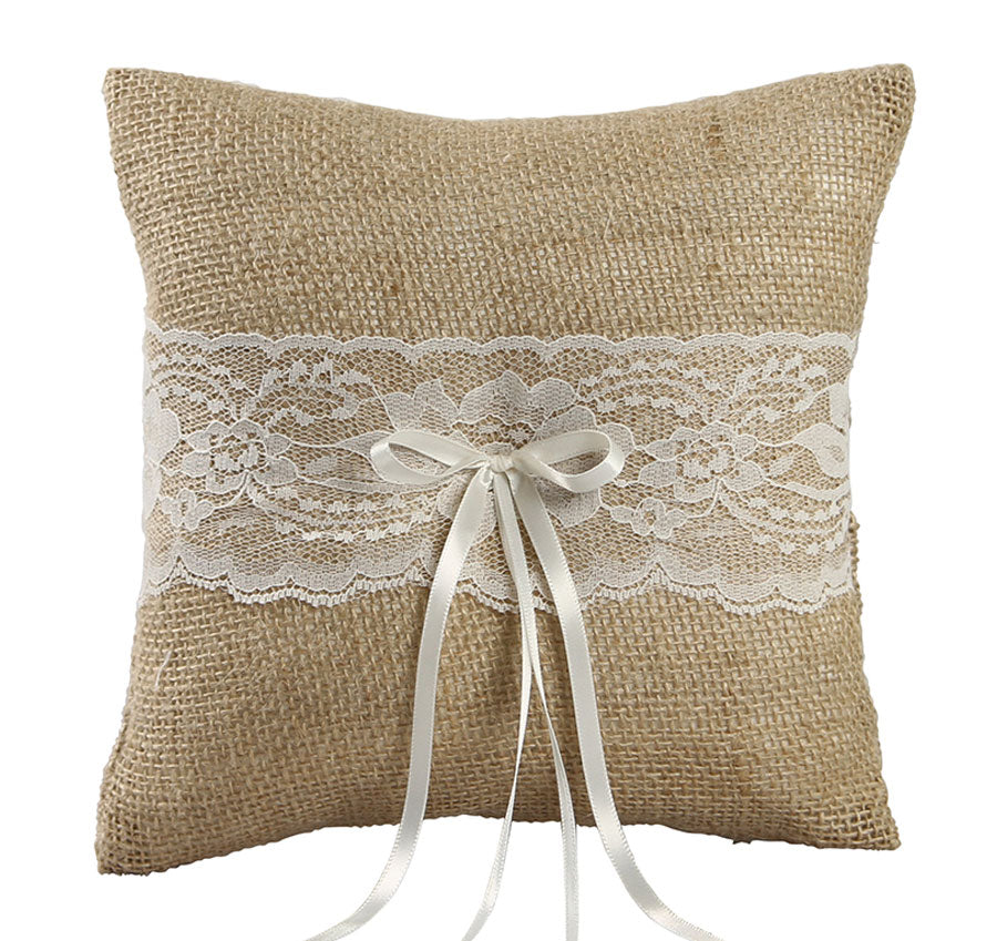 Burlap and Ivory Lace Ring Bearer Pillow