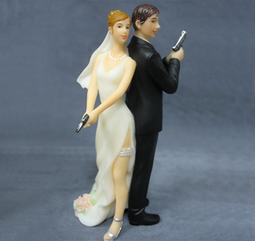Sexy Spy Bride &amp; Groom Cake Topper