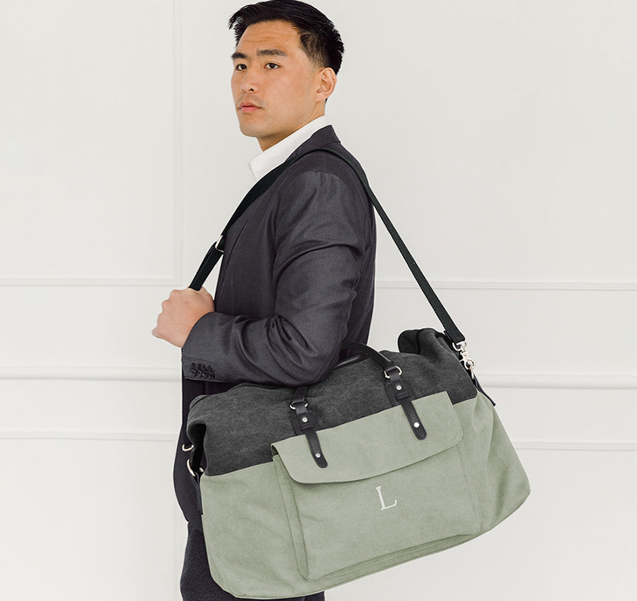 Black &amp; Grey Groomsmen Canvas Weekender Travel Bag
