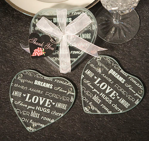 Heart Glass Wedding Coaster Favors (Set of 2)