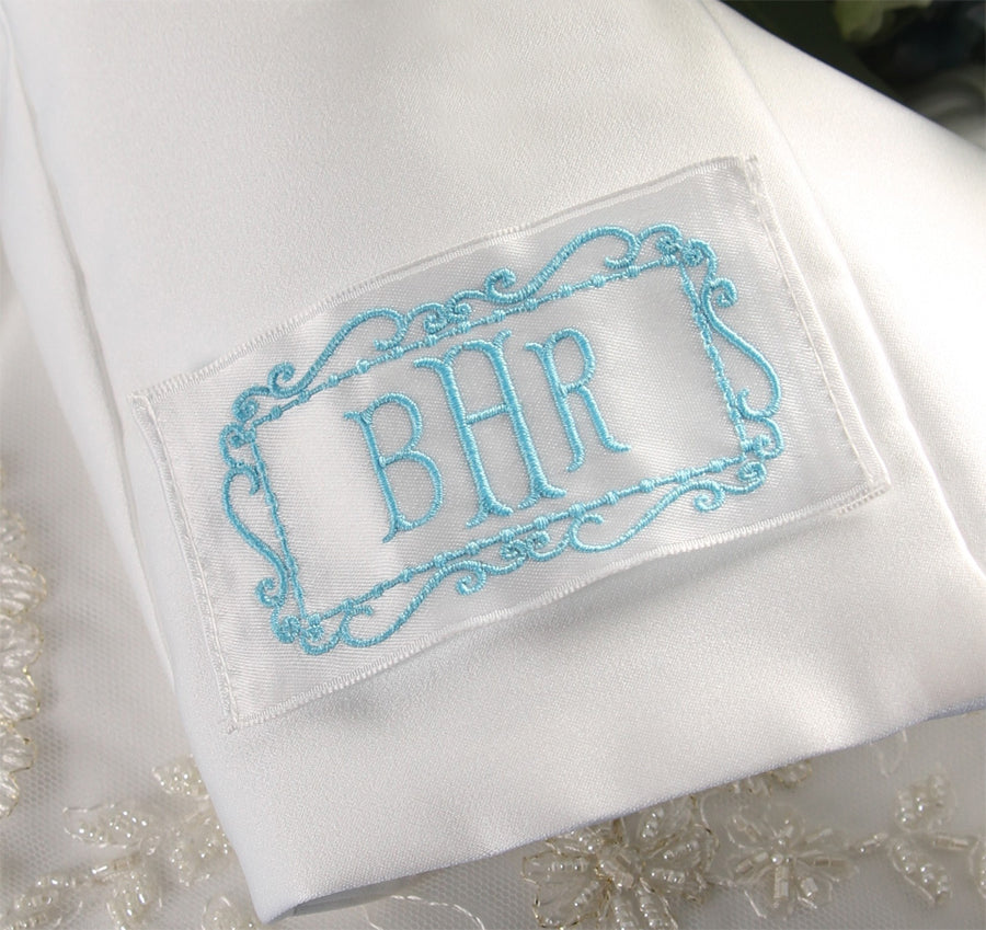 wedding dress labels embroidered Something Blue Wedding Dress Label