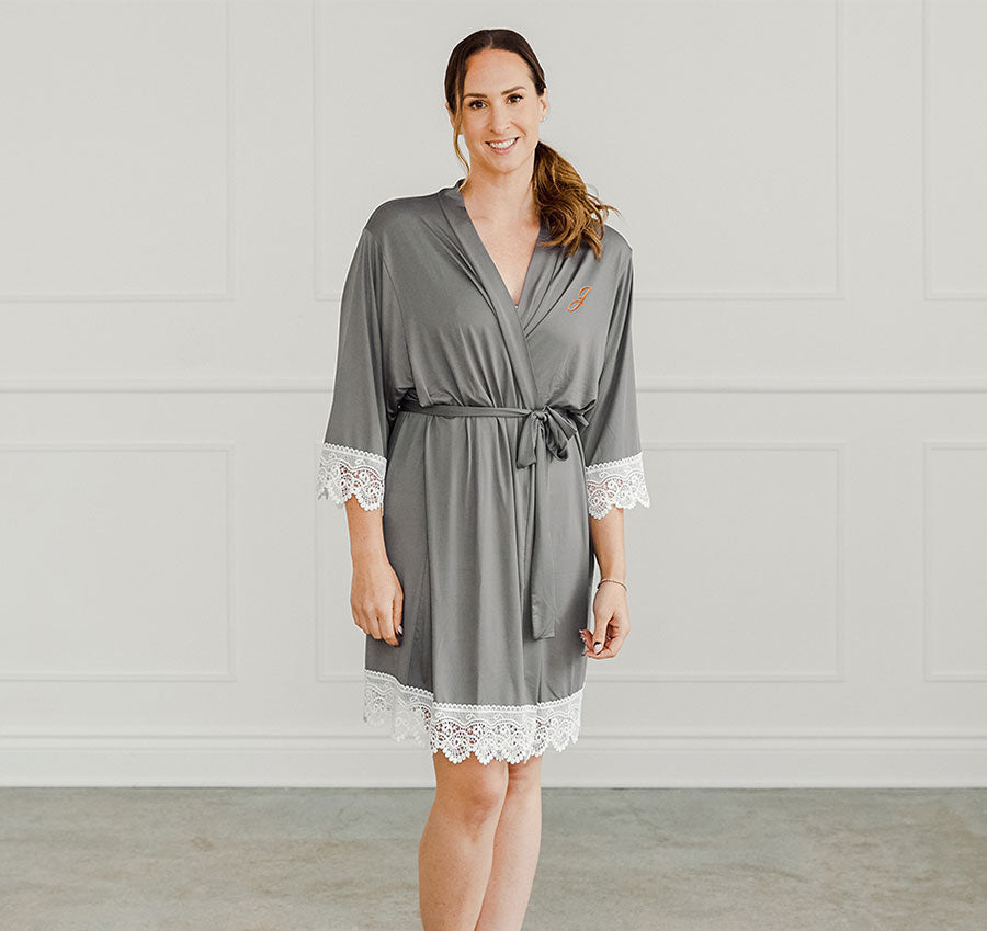 Grey Jersey and Lace Bridesmaid Robe