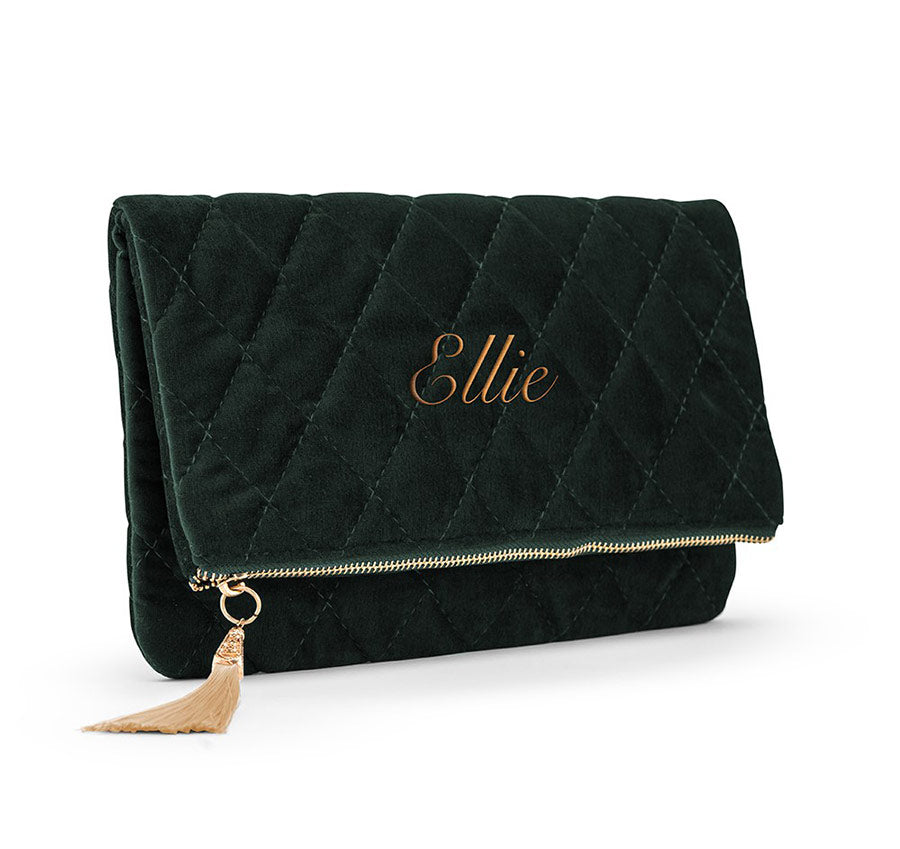 Personalized Fold Over Velvet Clutch - Blush Pink