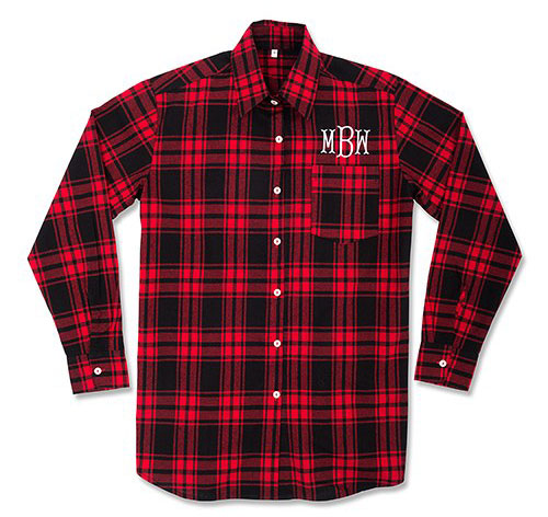Personalized Red Plaid Button Down Bridal Shirt Large / Roman / Metallic Gold