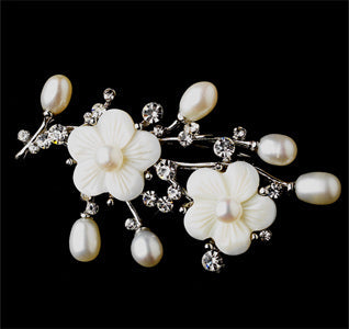 Freshwater Pearl &amp; Flower Bridal Brooch or Hair Comb