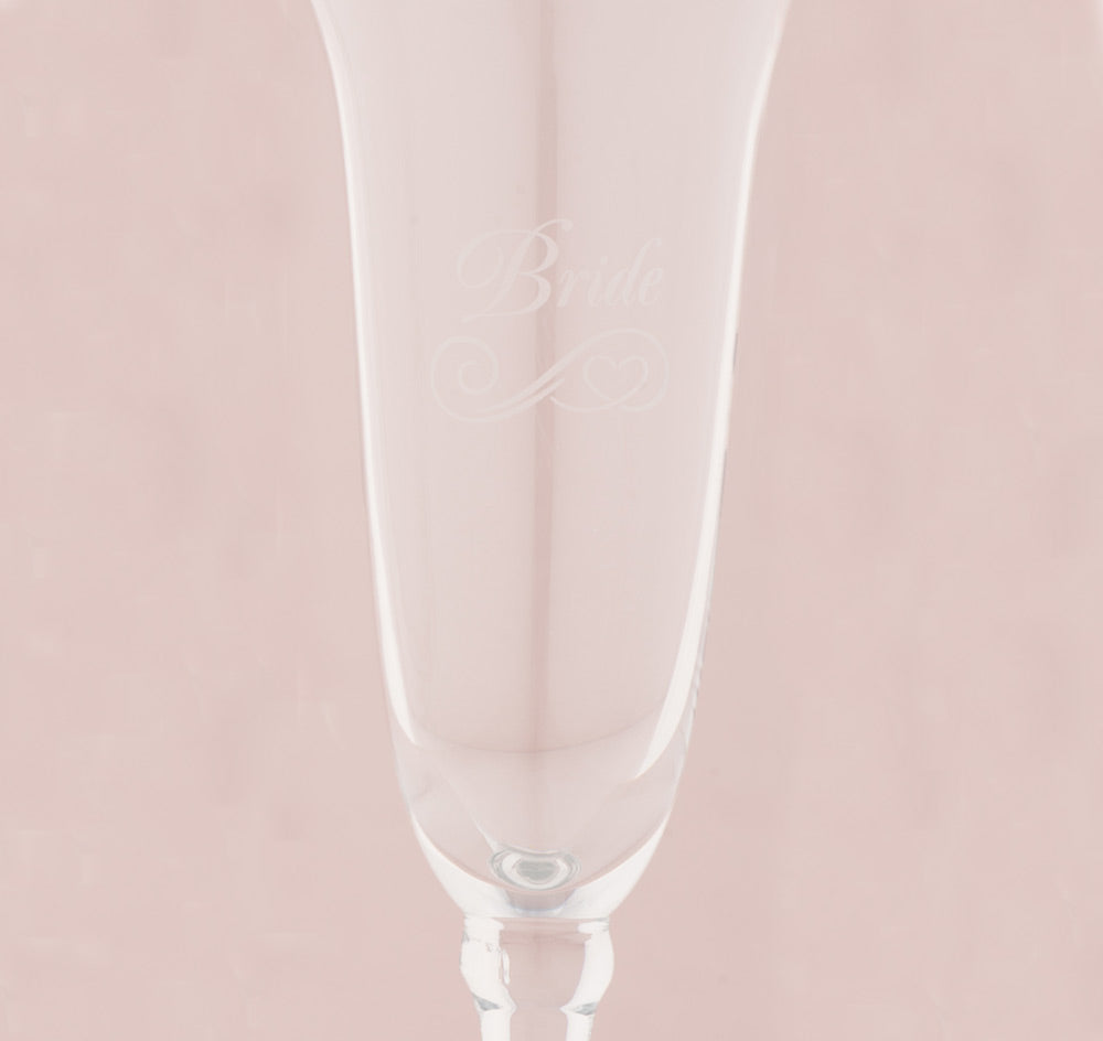 Refined Etched Bride &amp; Groom Wedding Flutes
