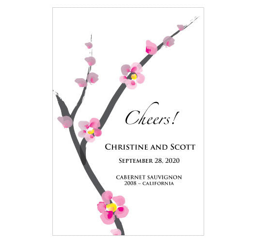 Cherry Blossom Wedding Wine Label