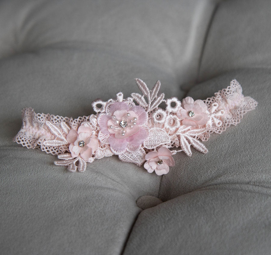 Hazel Blush Applique Bridal Garter