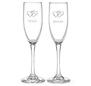 Bride &amp; Groom Hearts Wedding Toasting Flutes