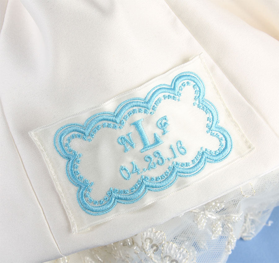 Scallop Dot Border Monogram Wedding Dress Label