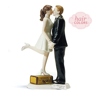 Kiss &amp; We&#39;re Off Bride &amp; Groom Cake Topper