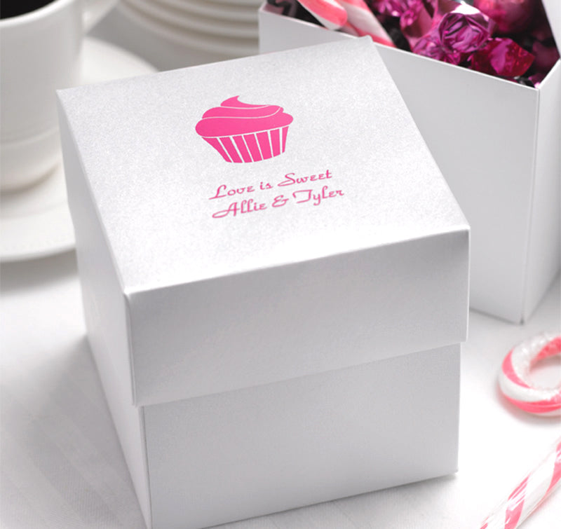 Cup Cake Favor Box - White Shimmer