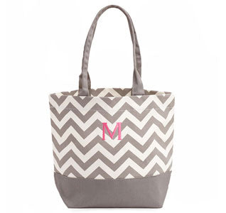 Chevron Canvas Bridesmaid Tote Bag - Gray