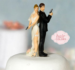 Sexy Spy Bride &amp; Groom Cake Topper