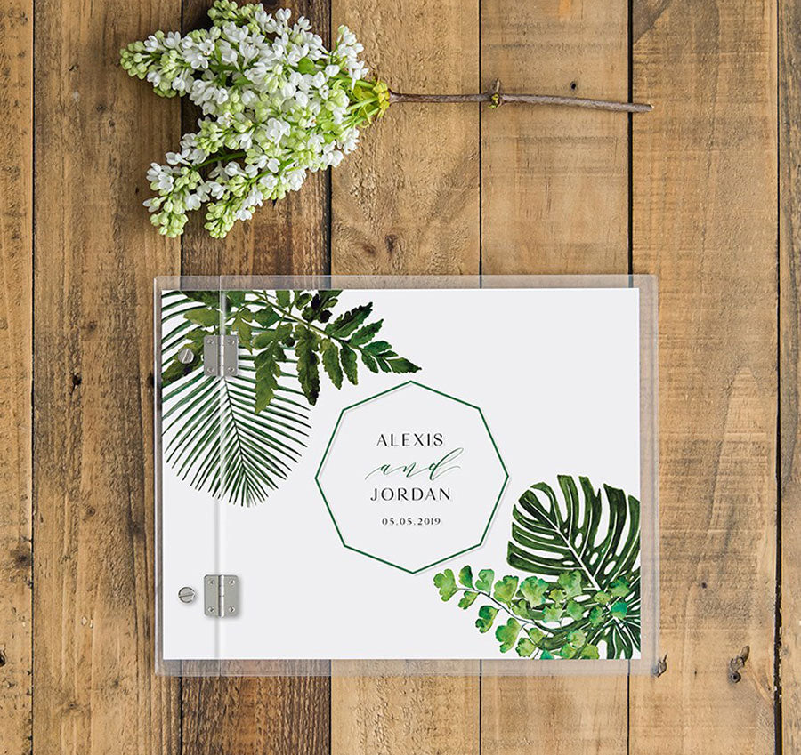 Modern Couple Greenery Acrylic Wedding Guest Book