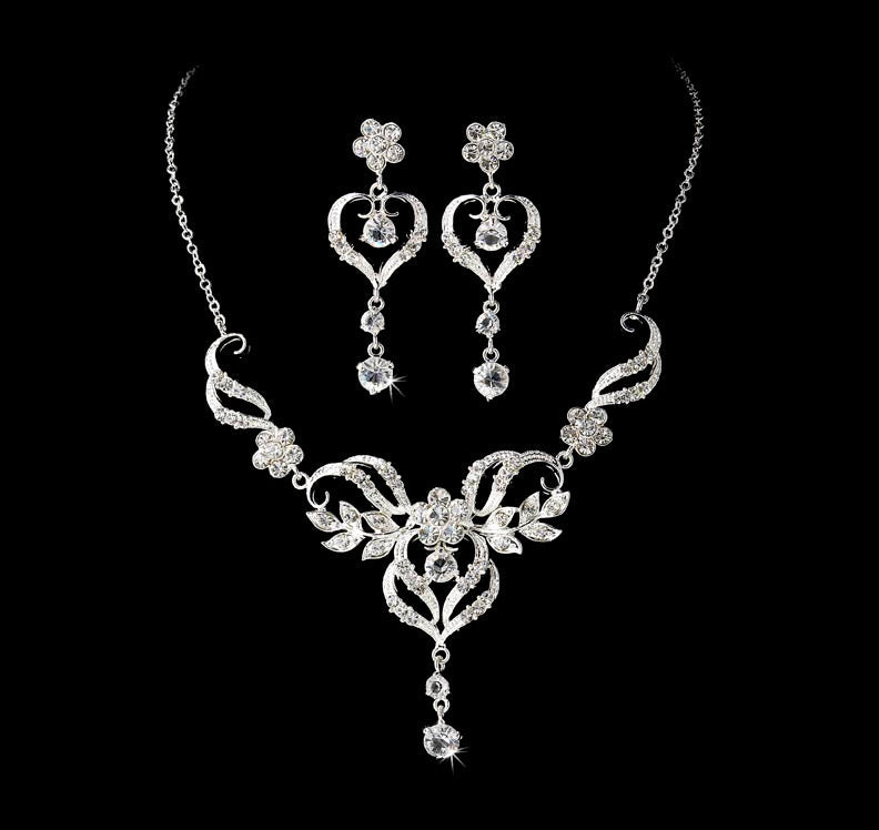 Elegant Rhinestone Curling Heart Bridal Jewelry Set