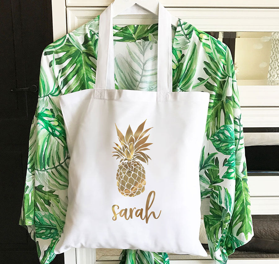 Personalized Tropical Foil Tote Bag