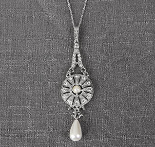 Crystal and Pearl Drop Pendant Wedding Necklace