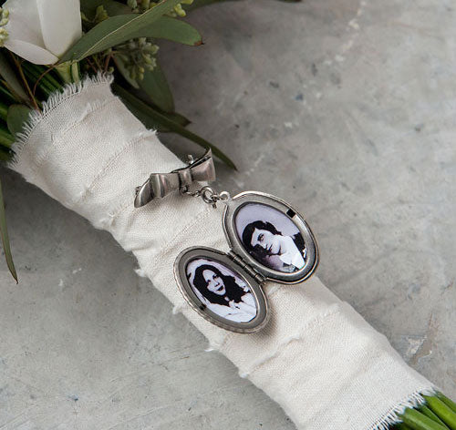 Custom Bouquet Locket - Antique Silver