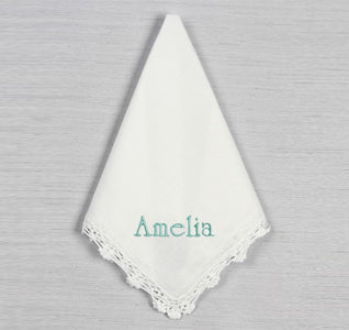 Ladies&#39; Embroidered Crochet Lace Handkerchief