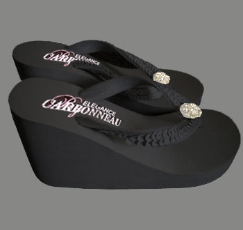 Sequins &amp; Crystals High Wedge Bridal Flip Flops - Black