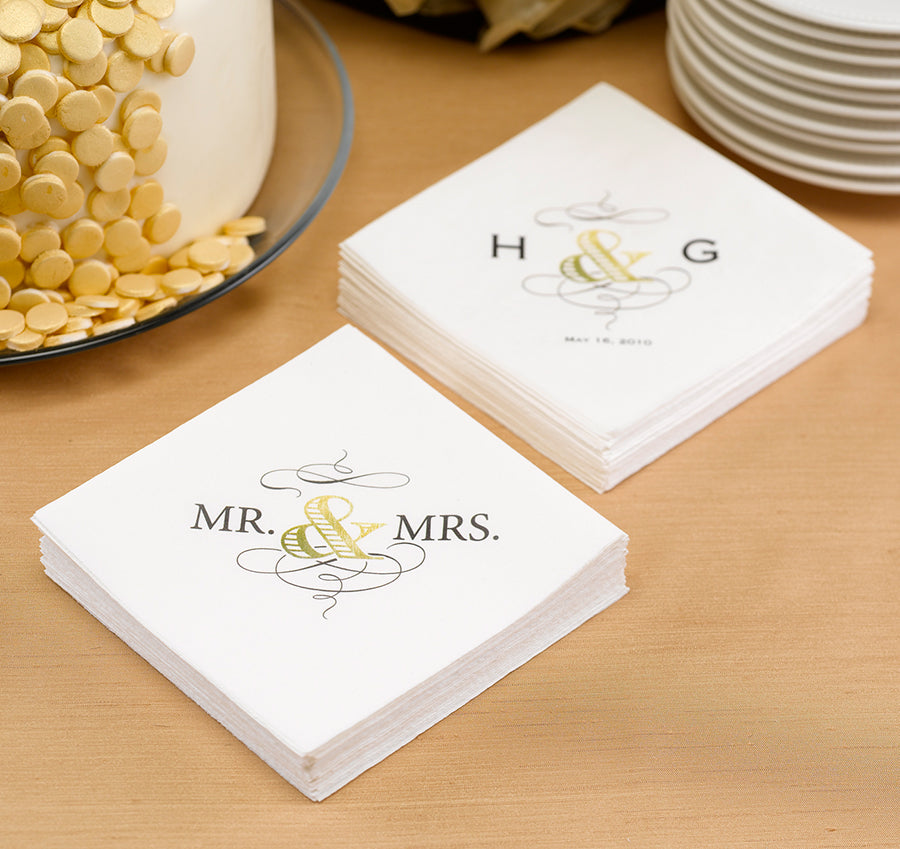Mr. &amp; Mrs. Golden Elegance Wedding Napkins