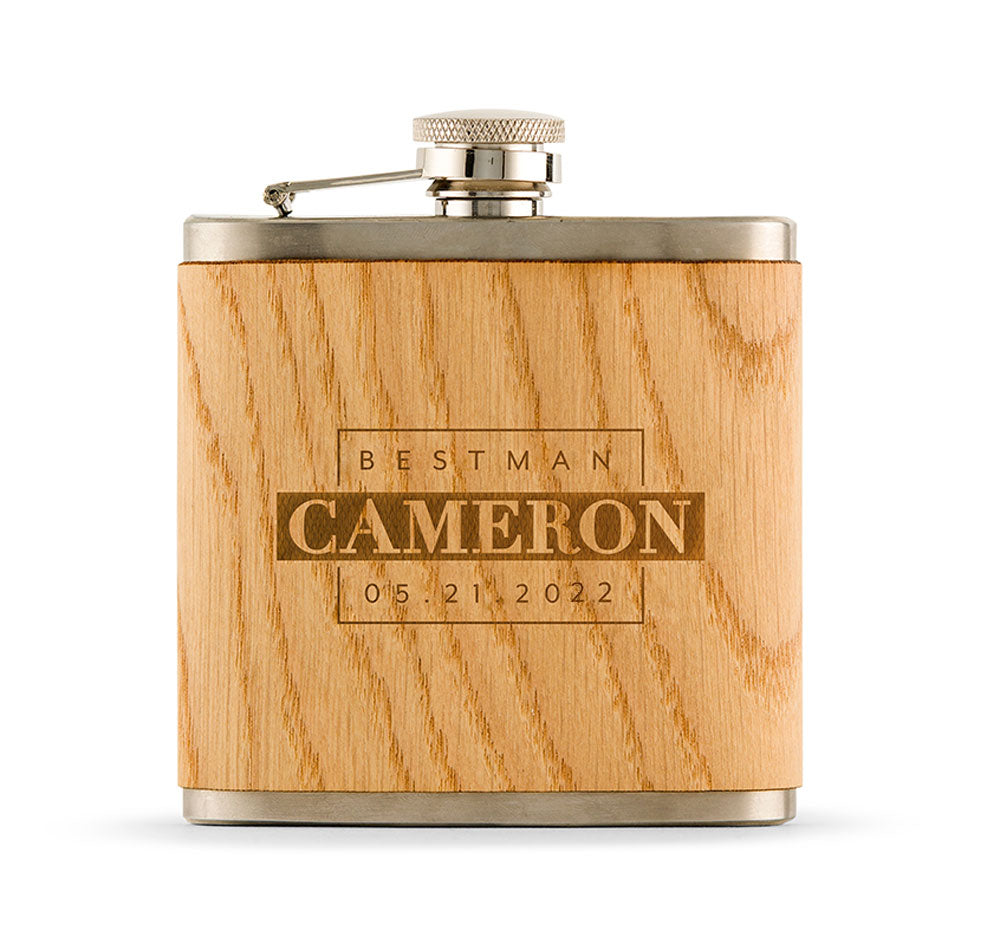 Personalized Oak Wrapped Flask - Best Man