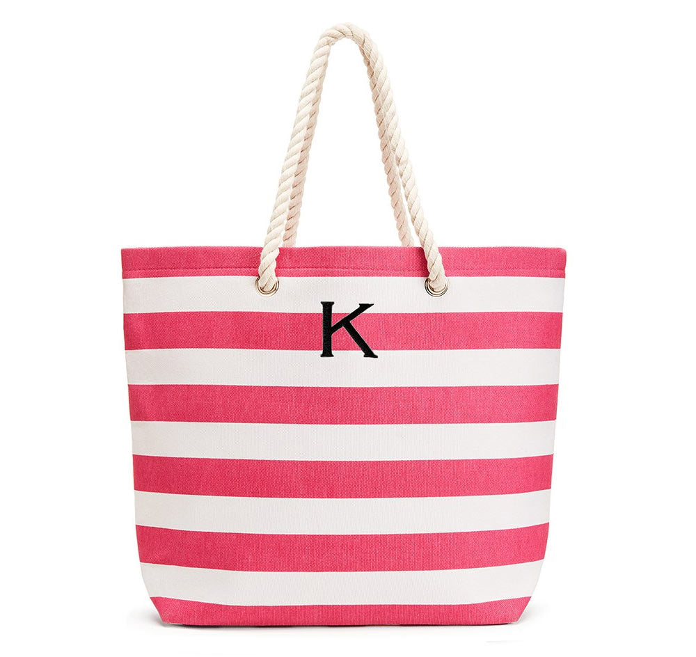 Large Stripe Cabana Bridesmaid Tote Bag - Pink